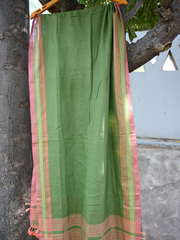 Kala Cotton extra weft woven stole green colour dupatta