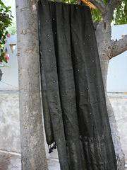 Silk wool woven stole with all over mirror