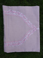 Baby pink colour pure woven cotton fabric with kashmiri hand embroidery