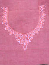 Pink colour pure woven cotton fabric with kashmiri hand embroidery