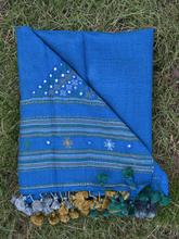 Silk wool woven stole blue colour