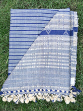 Kala cotton+ tussar blue & grey strip woven stole