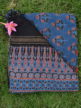 Ajrakh print linen dupatta blue colour