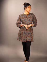 Ajrakh frill peplum top with mirror