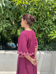 Kala cotton skirt co-ord set with kashmiri hand embroidery and scallop pattern on sleeves,top and skirt hem area