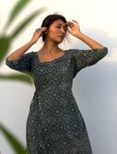 Ajrakh Angarkha Kurtis with Mirror Work