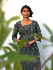 Ajrakh Angarkha Kurtis with Mirror Work