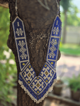 Dual-Tone Blue and White Beaded Neckpiece Set