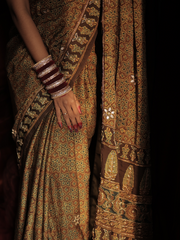 Brown Modal Silk Saree With Pal And Dapka Work