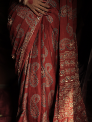 Red Modal Silk Saree With Pal And Dapka Work