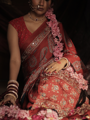 Red Modal Silk Saree With Pal And Dapka Work