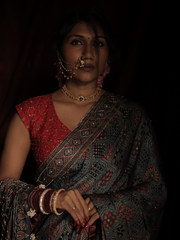 Blue Modal Silk Saree With  Dapka Work And Moti Work