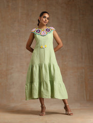 Pistachio green linen dress