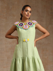 Pistachio green linen dress
