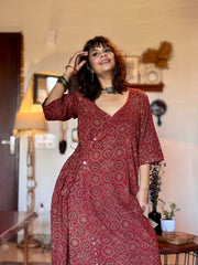 Ajrakh Angarkha Kurtis with Mirror Work