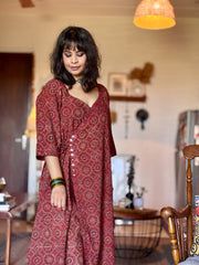 Ajrakh Angarkha Kurtis with Mirror Work