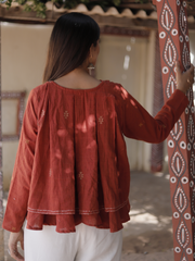Double Flair Rust Kala Cotton Top