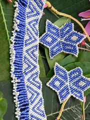 Bold Blue & White Bead Neckpiece with earrings