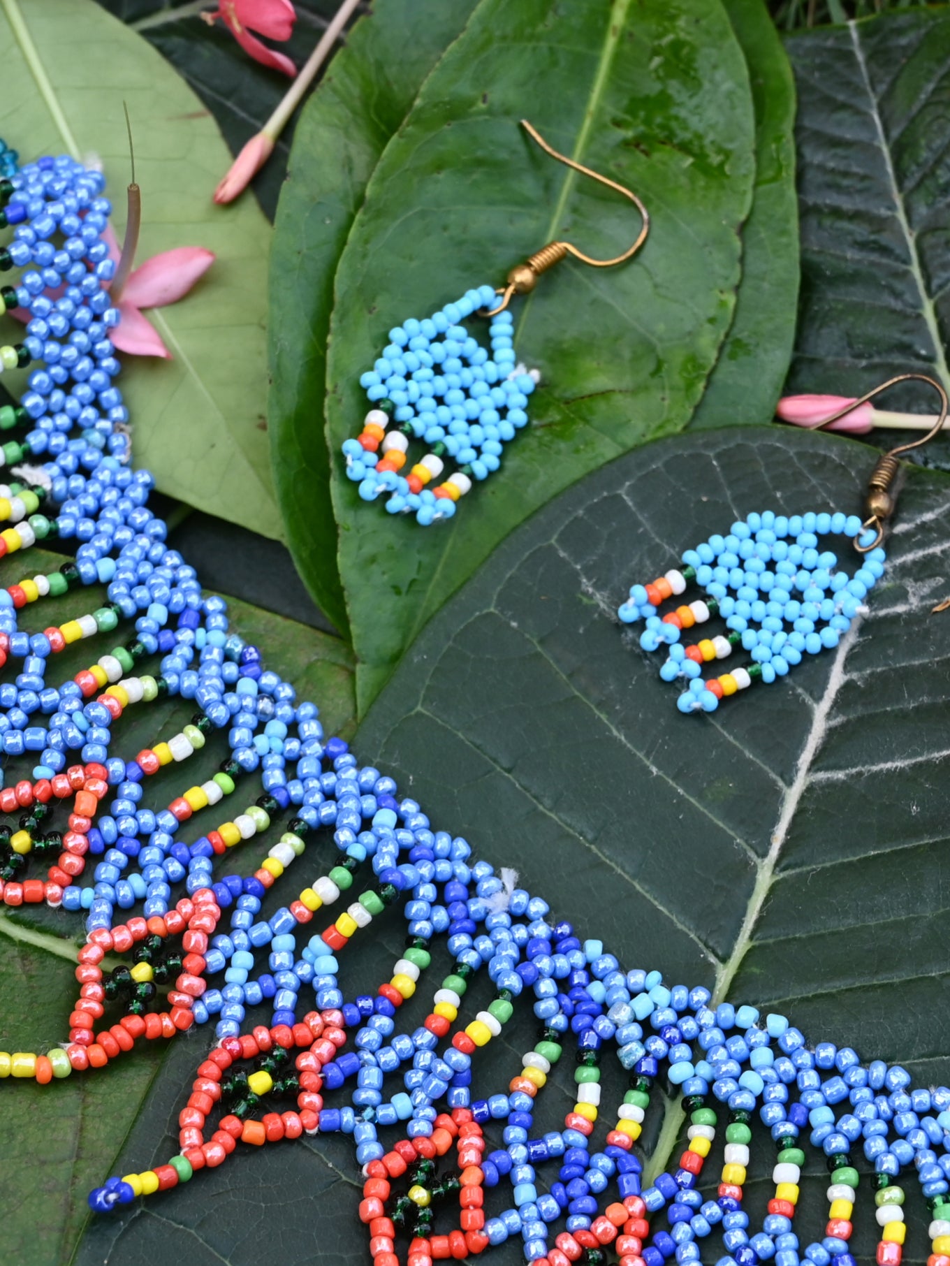 Traditional Beadwork Neckpiece and Earrings