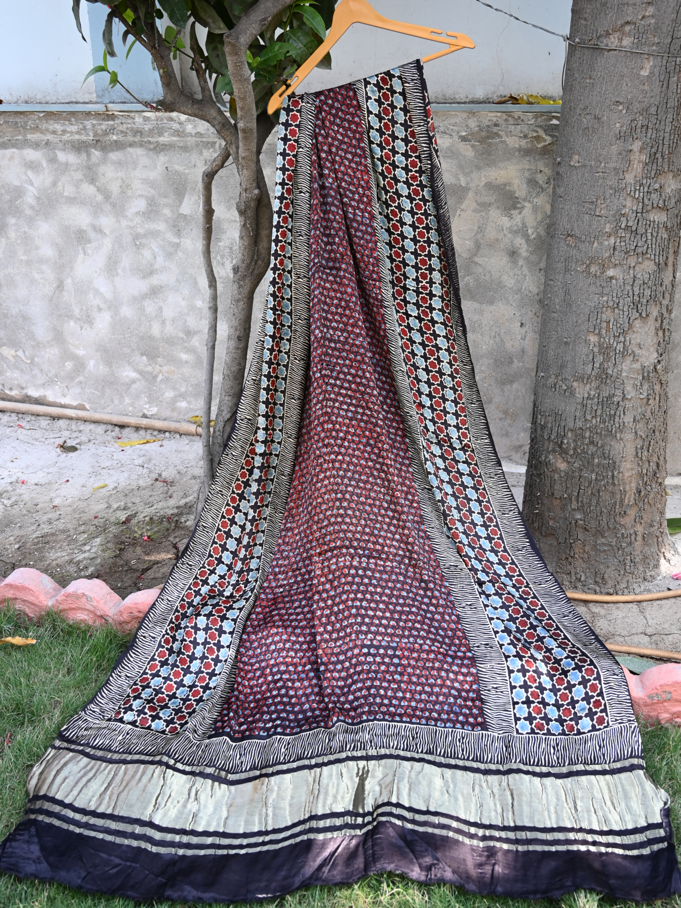 Ajrakh modal silk zari pallu dupatta