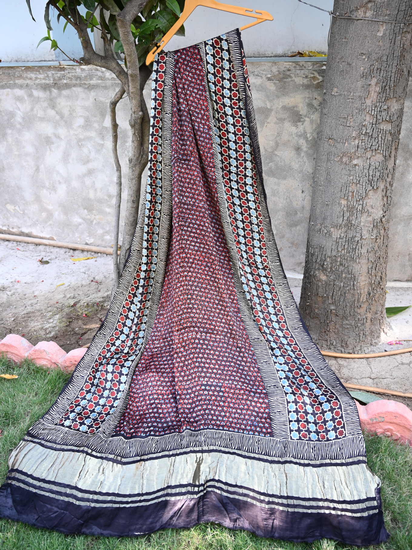 Ajrakh modal silk zari pallu dupatta