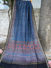 Ajrakh print linen dupatta blue colour