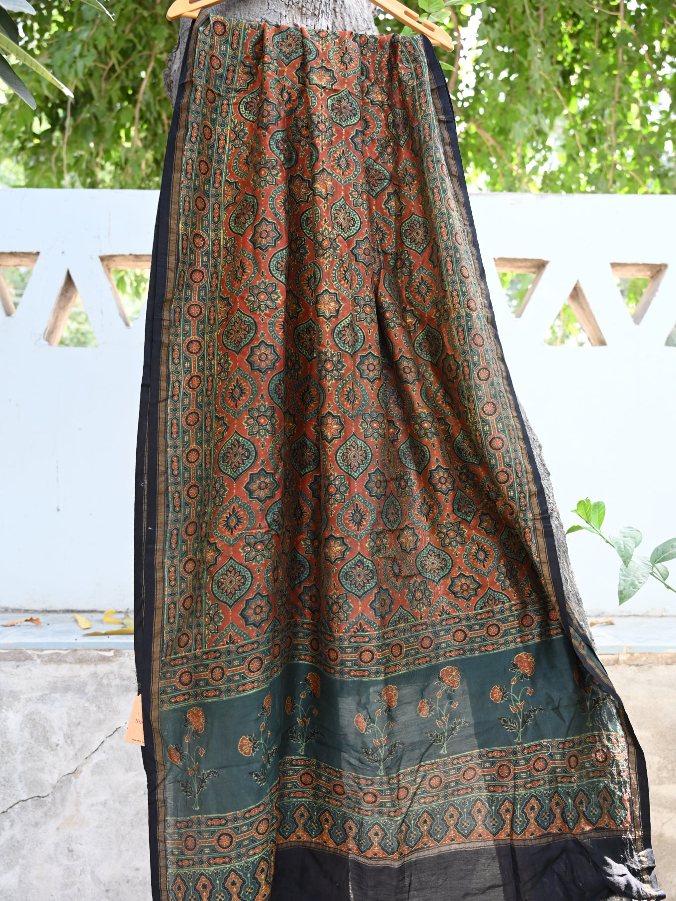 Ajrakh chanderi silk dupatta multi colour