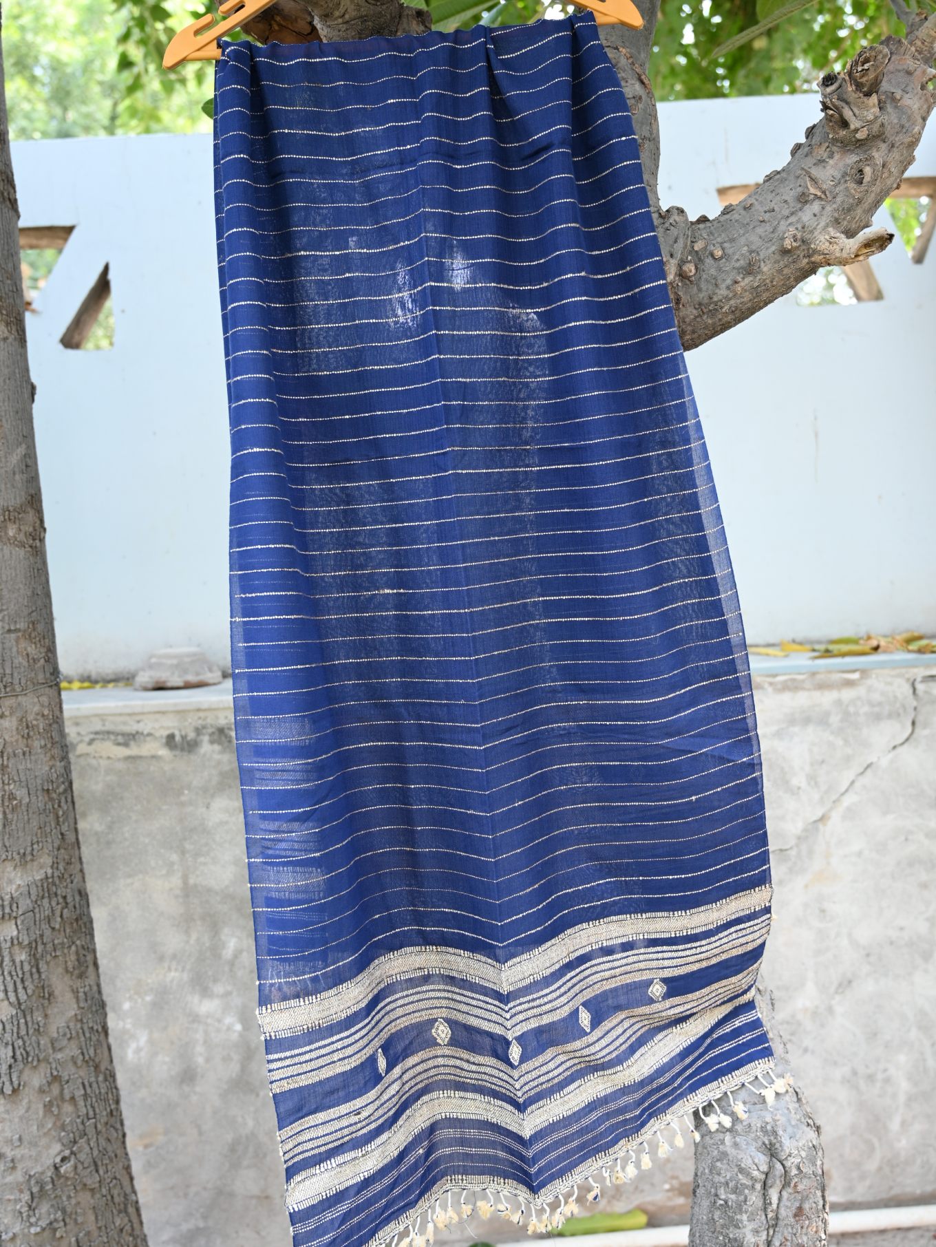 Kala cotton+ tussar  Daman woven stole blue colour