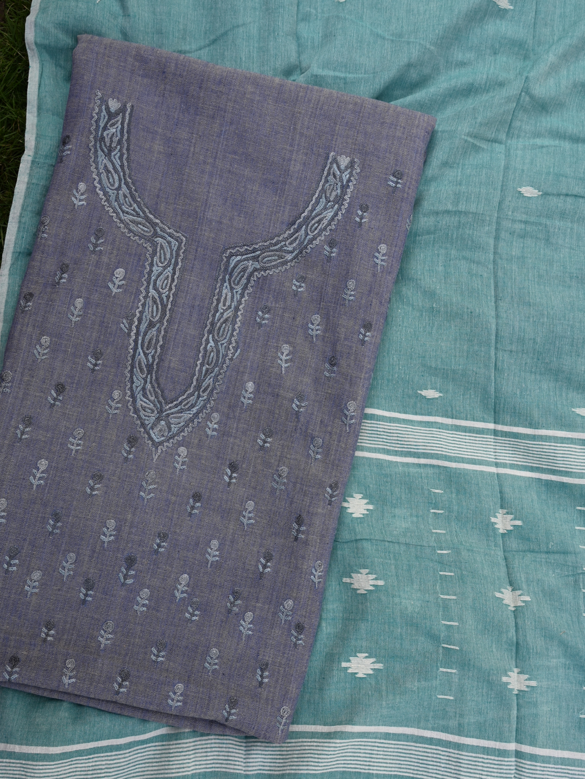 Kashmiri hand embroidery on khadi silk fabric