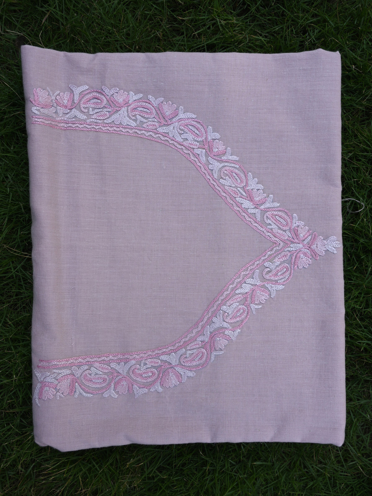 Baby pink colour khadi fabric with kashmiri hand embroidery