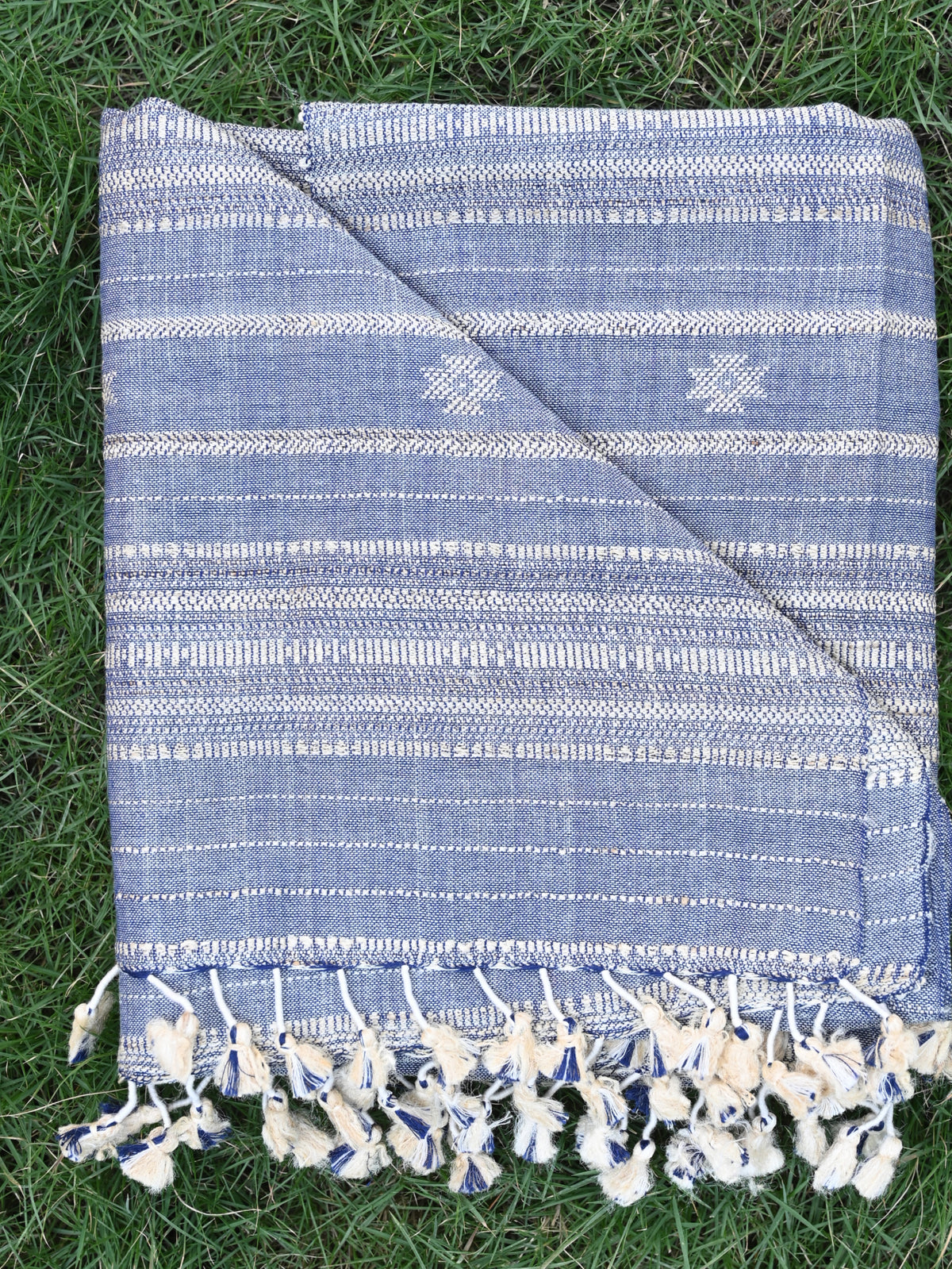 Kala cotton + tussar light grey & blue woven stole