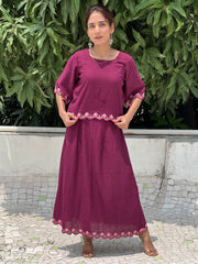 Kala cotton skirt co-ord set with kashmiri hand embroidery and scallop pattern on sleeves,top and skirt hem area