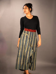 Ajrakh strip pants with embroidered belt