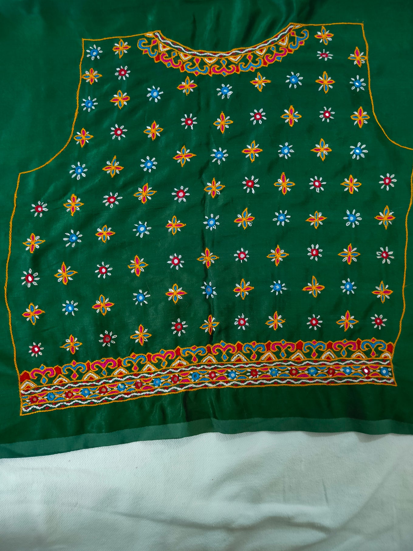 Bakhiya Work Hand Embroidery Blouse - Unstitched