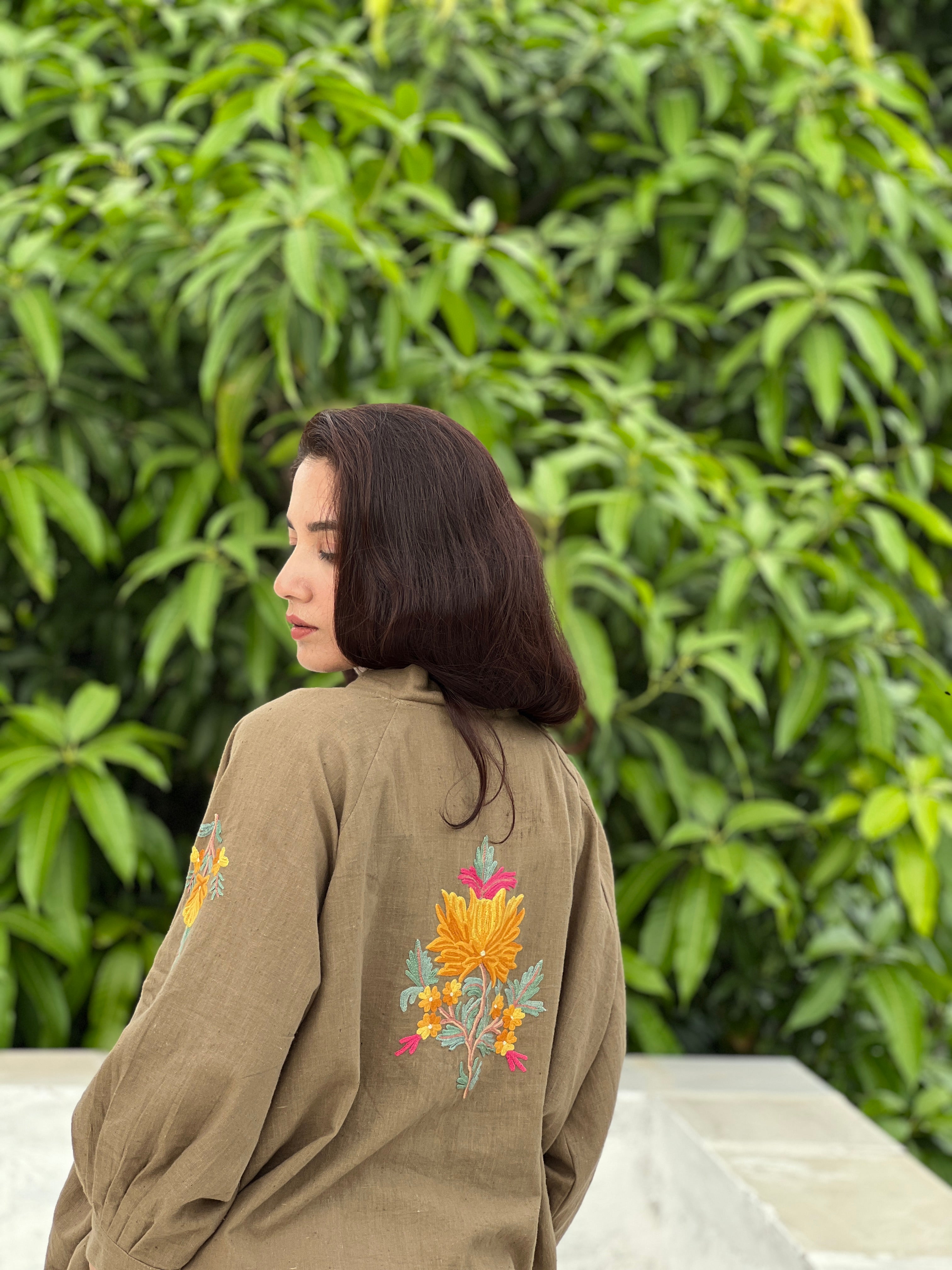 Kala cotton shrug with kashmiri hand embroidery