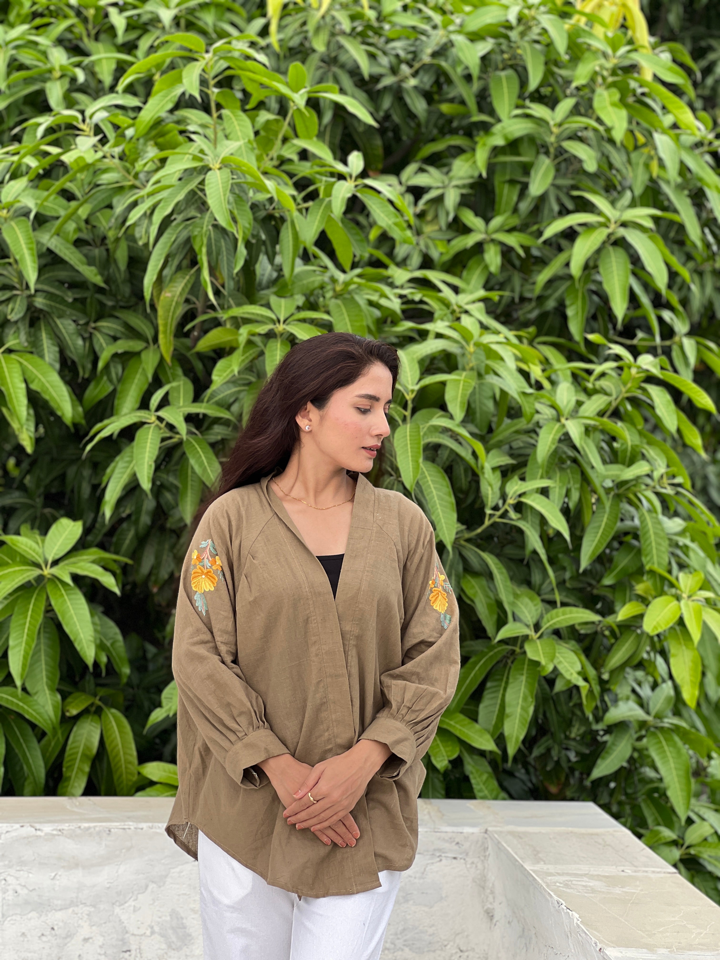 Kala cotton shrug with kashmiri hand embroidery
