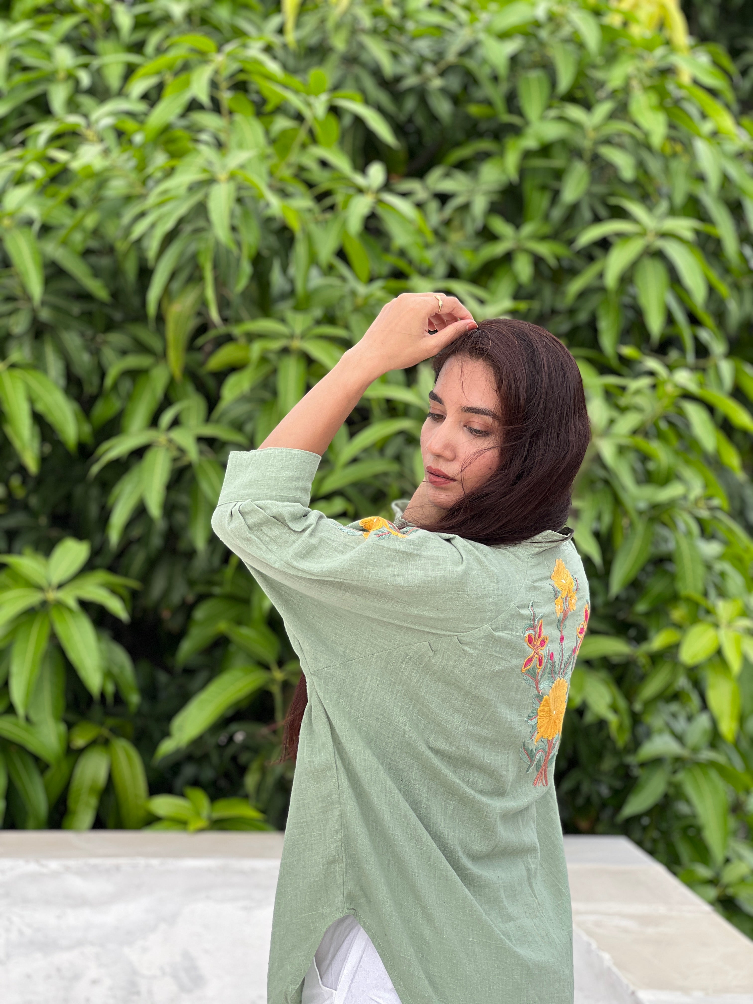 Kala cotton shrug with kashmiri hand embroidery