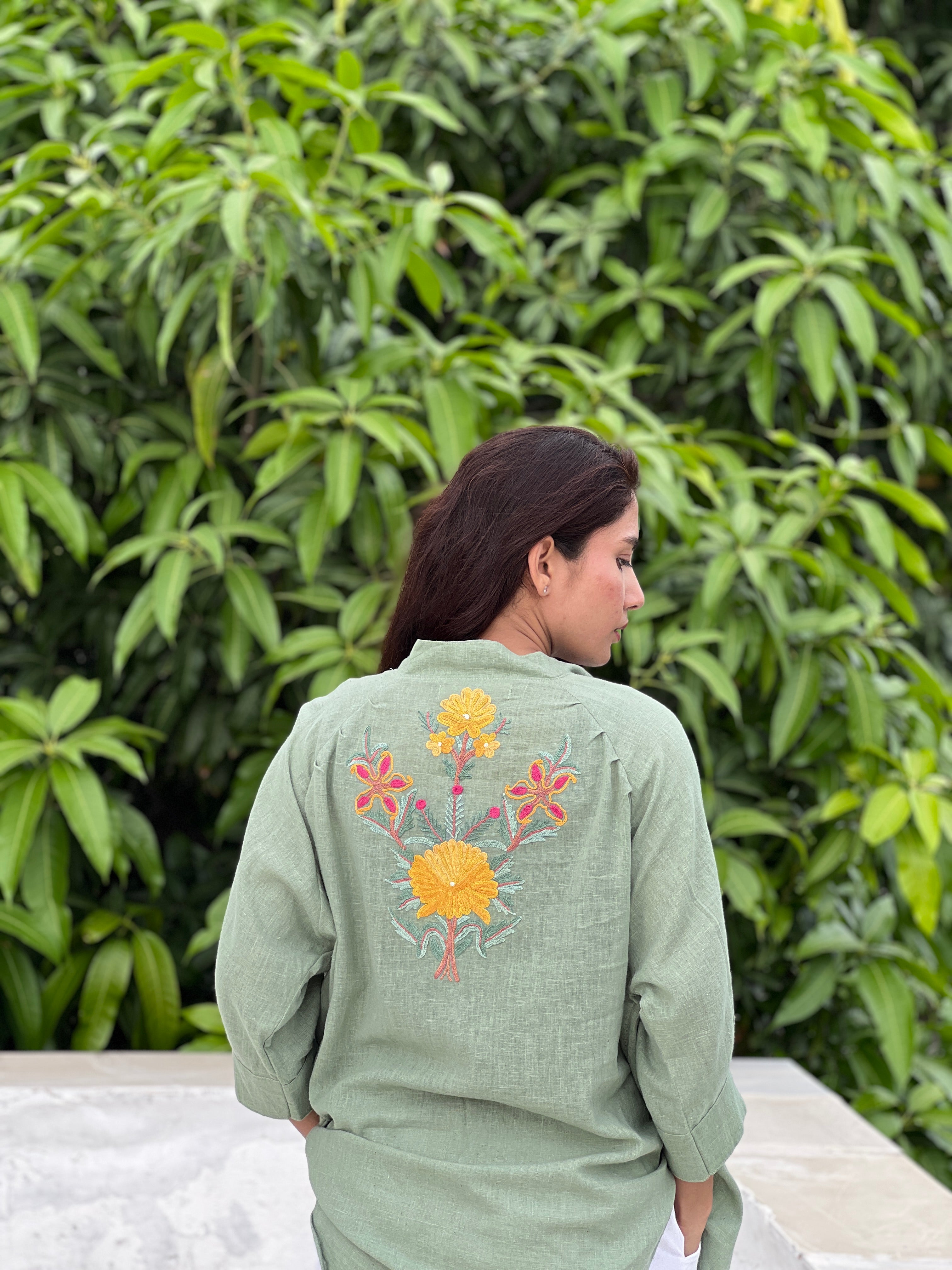 Kala cotton shrug with kashmiri hand embroidery