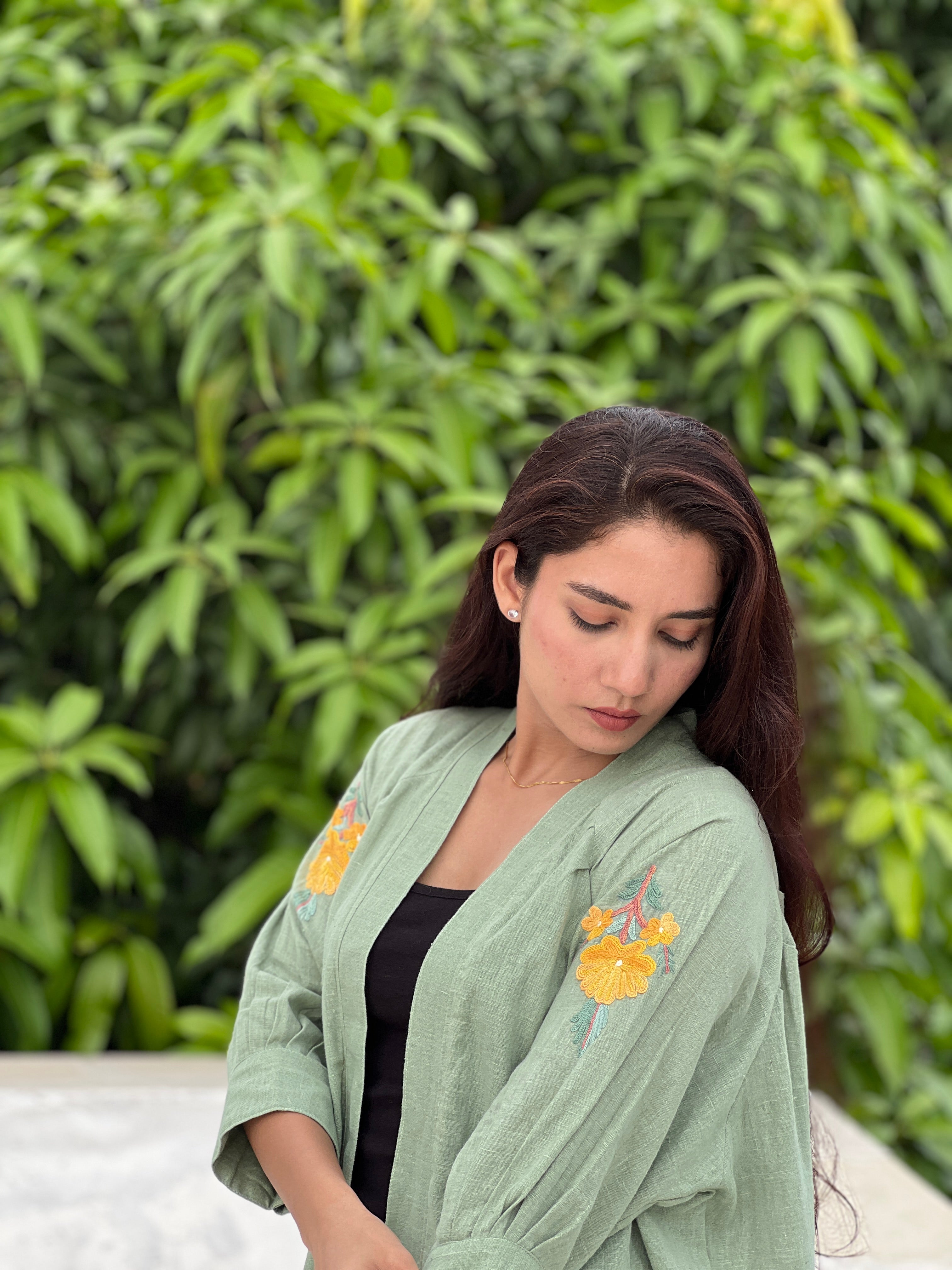 Kala cotton shrug with kashmiri hand embroidery