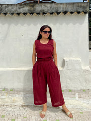 Kala cotton co-ord set bottom with back adjustable note design cutwork on both down shoulder side