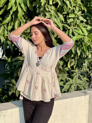 White Kediya Style Top ( Kala cotton)