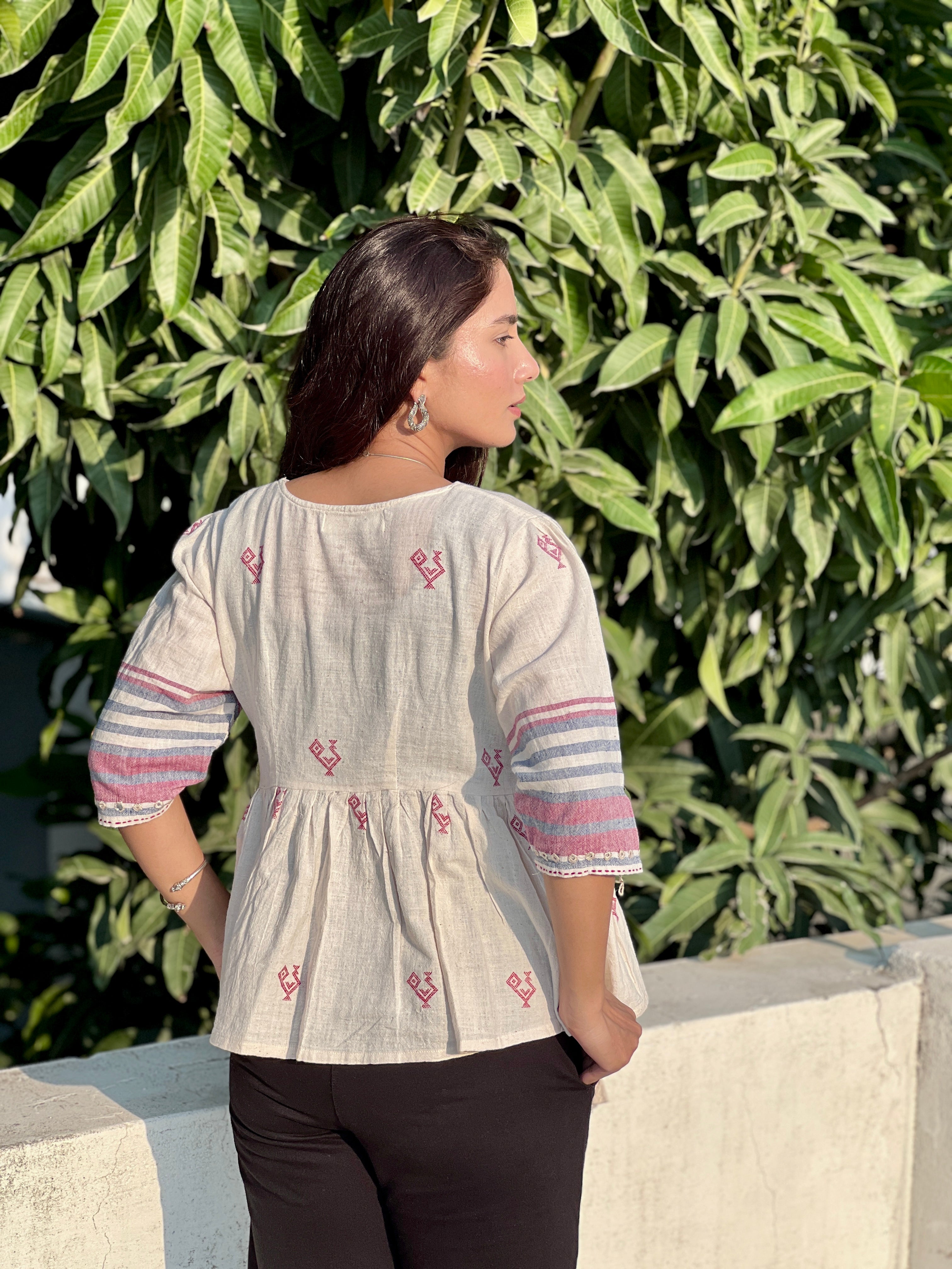 White Kediya Style Top ( Kala cotton)
