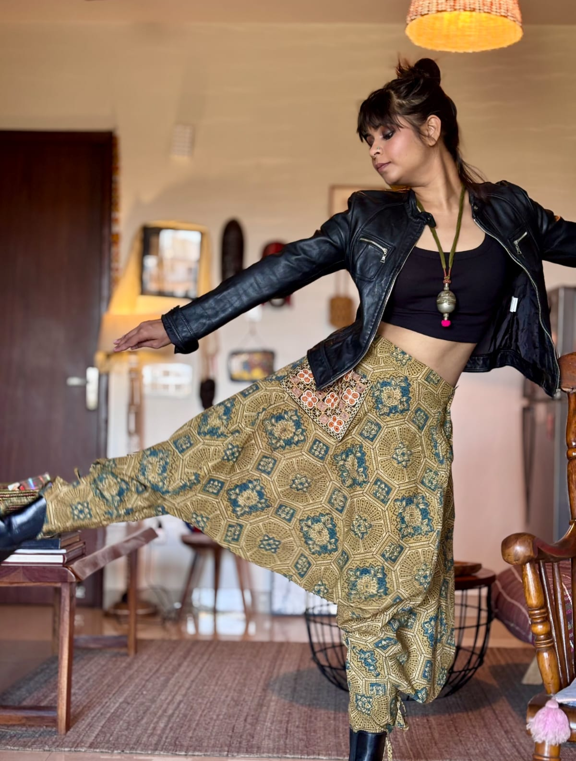 Ajrakh pant with embroidered pocket
