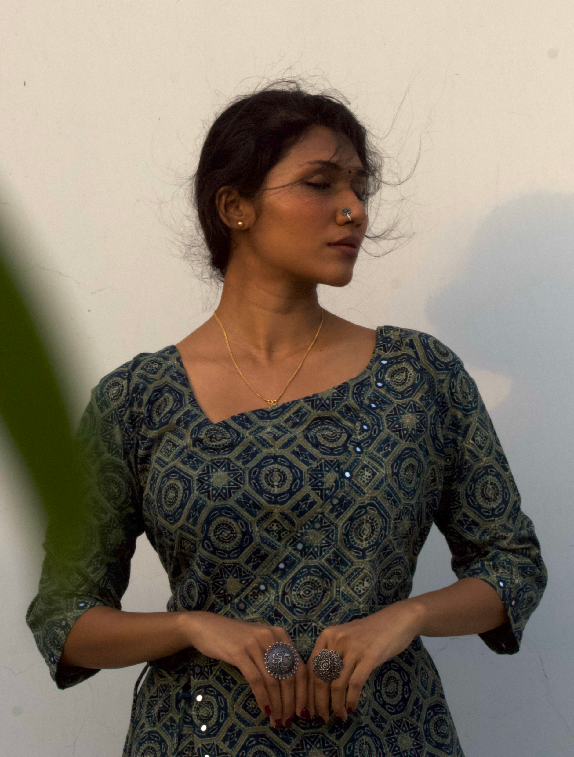 Ajrakh Angarkha Kurtis with Mirror Work