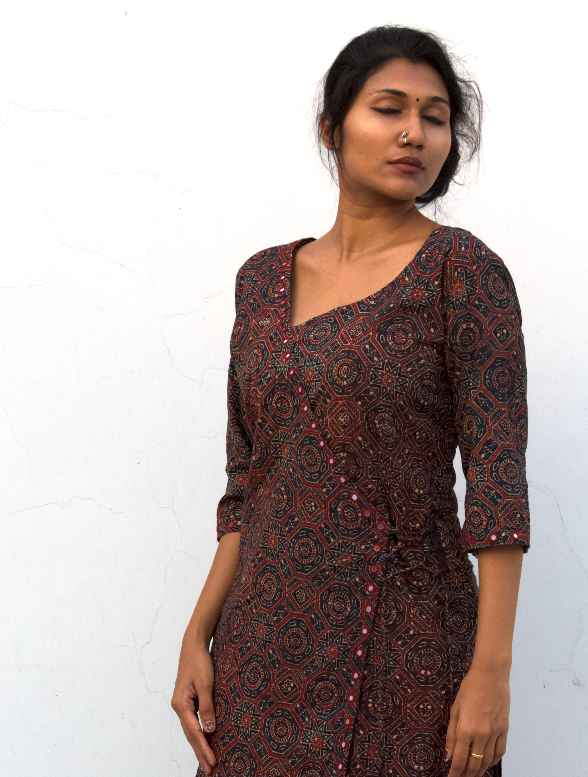 Ajrakh Angarkha Kurtis with Mirror Work