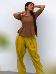 Tangaliya Brown Top Yellow (kala cotton)Pant