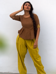 Tangaliya Brown Top Yellow (kala cotton)Pant