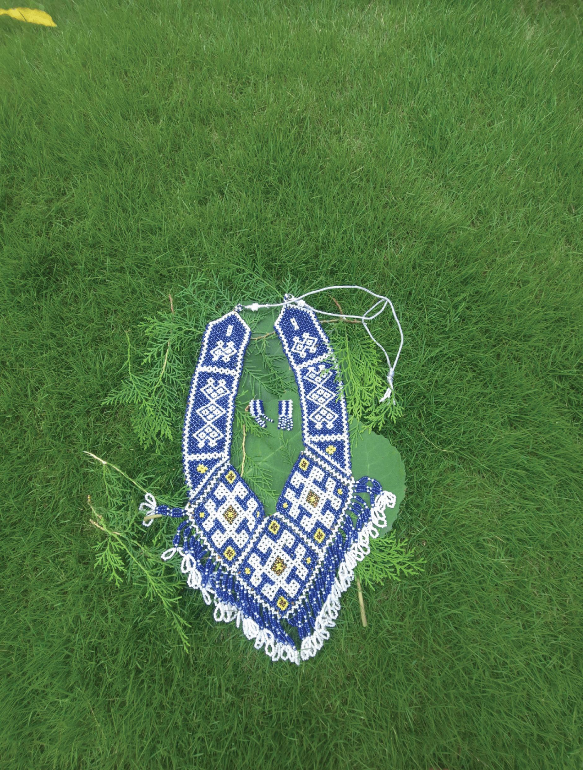 Dual-Tone Blue and White Beaded Neckpiece Set
