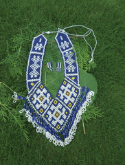Dual-Tone Blue and White Beaded Neckpiece Set