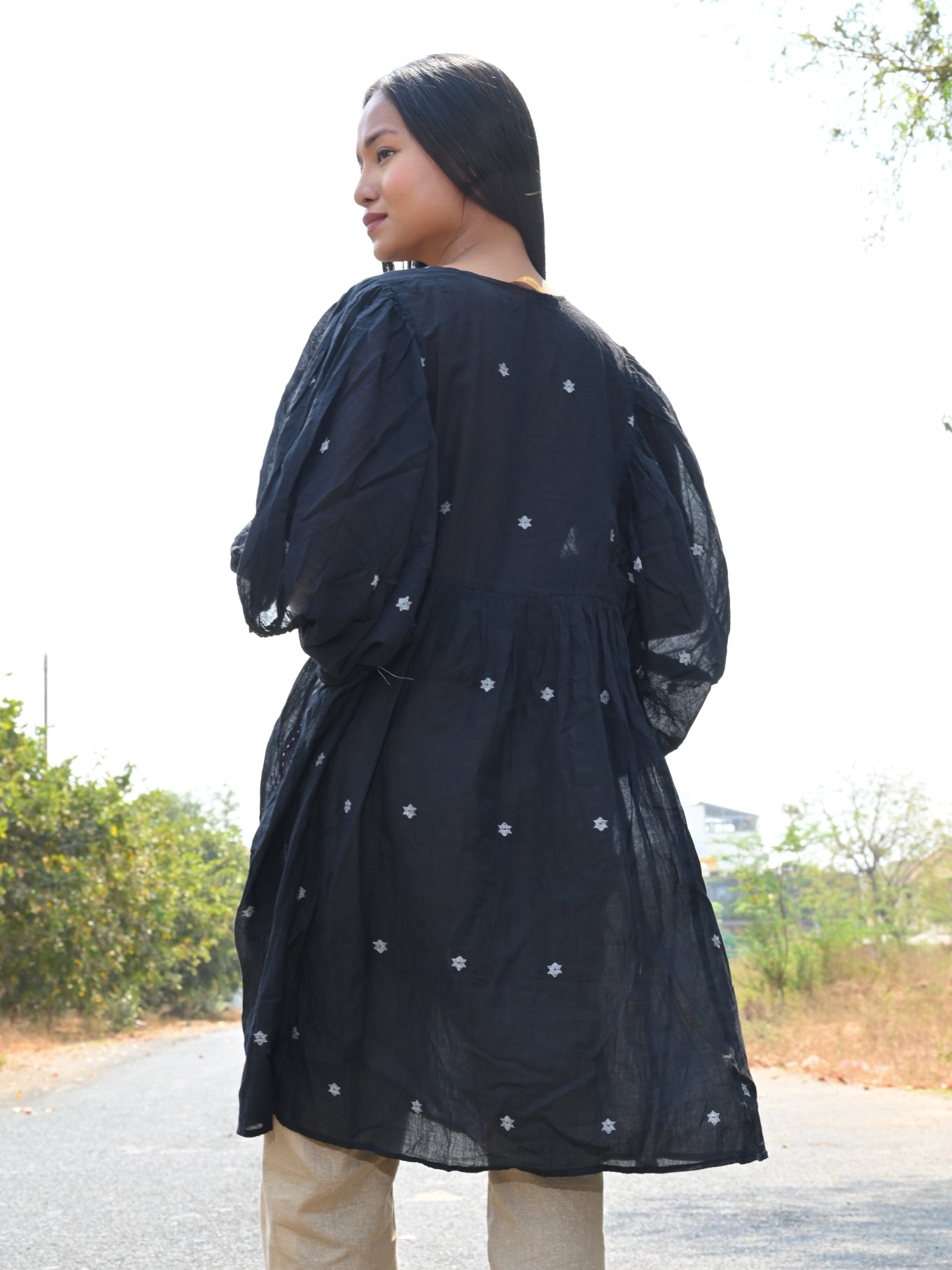 Black balloon sleeve dress